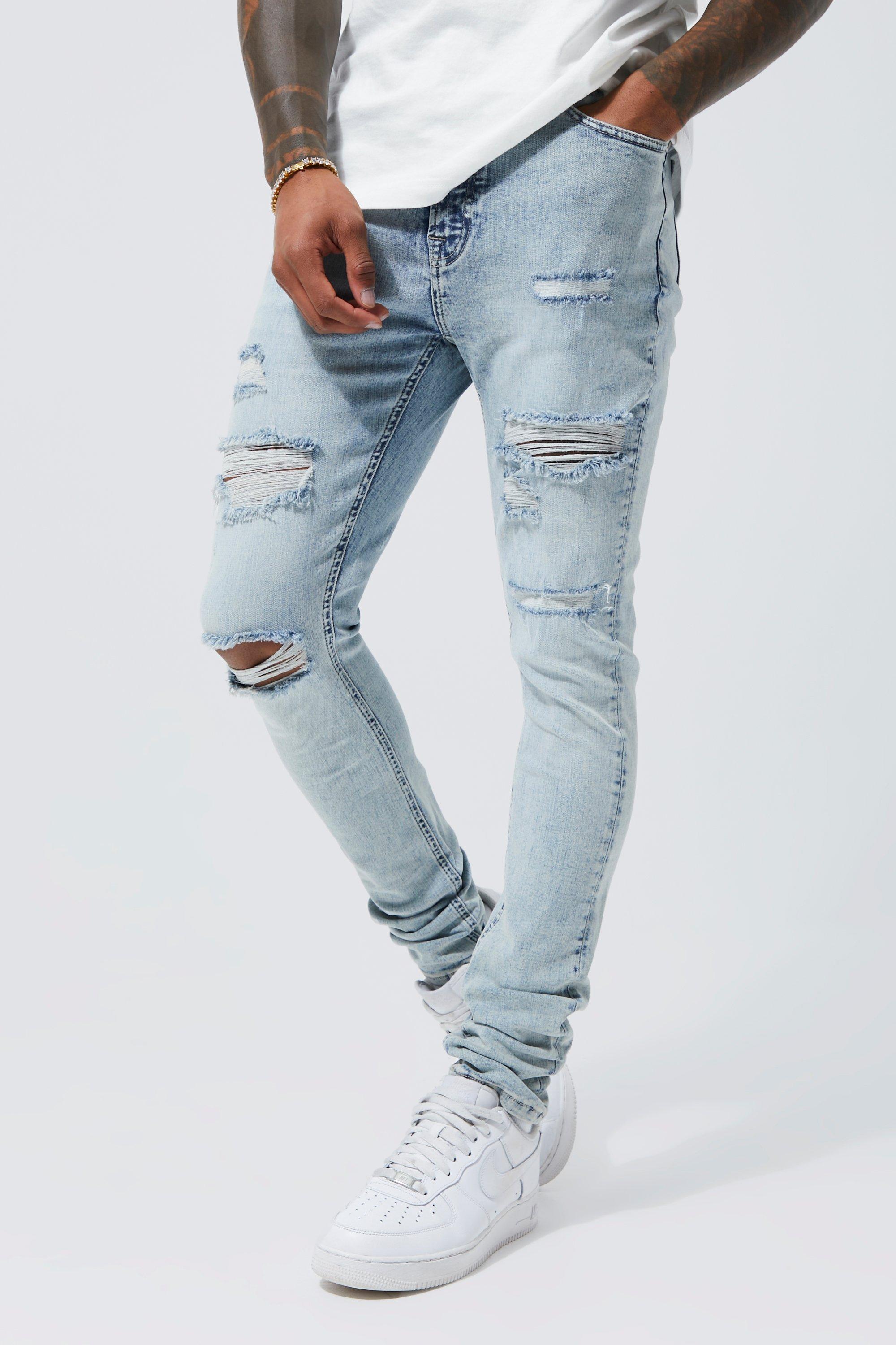 Super Skinny Stacked Jeans With Rips | boohooMAN USA Super Skinny Stacked Jeans With Rips | boohooMAN USA